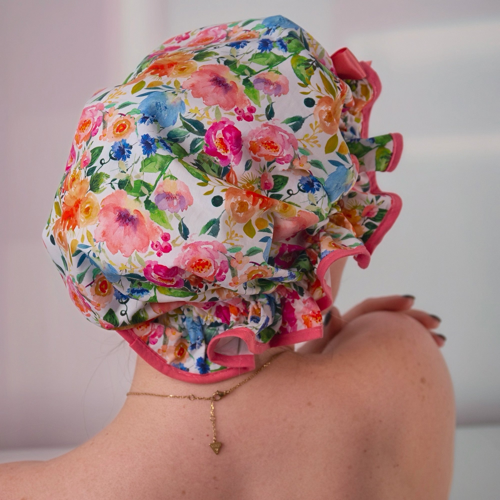 Beautiful Blooms Peach Shower Cap