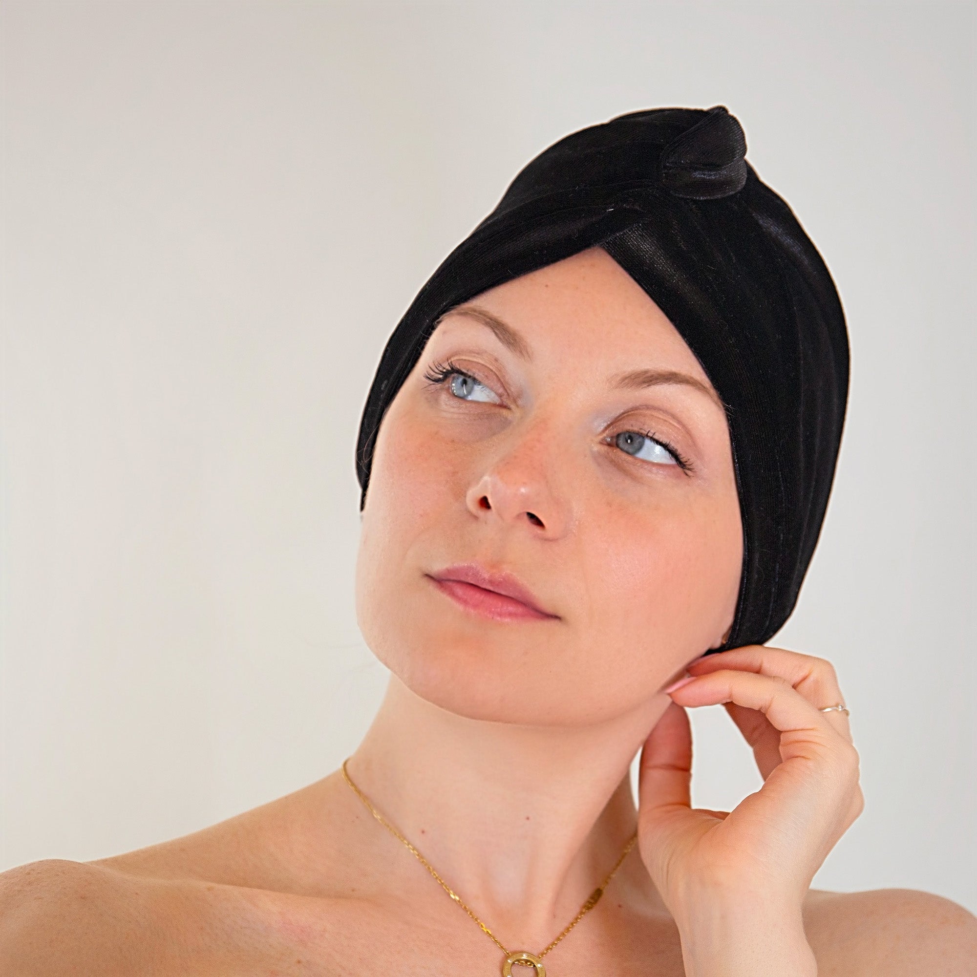 Black Velvet Towelling Lined Drying Turban