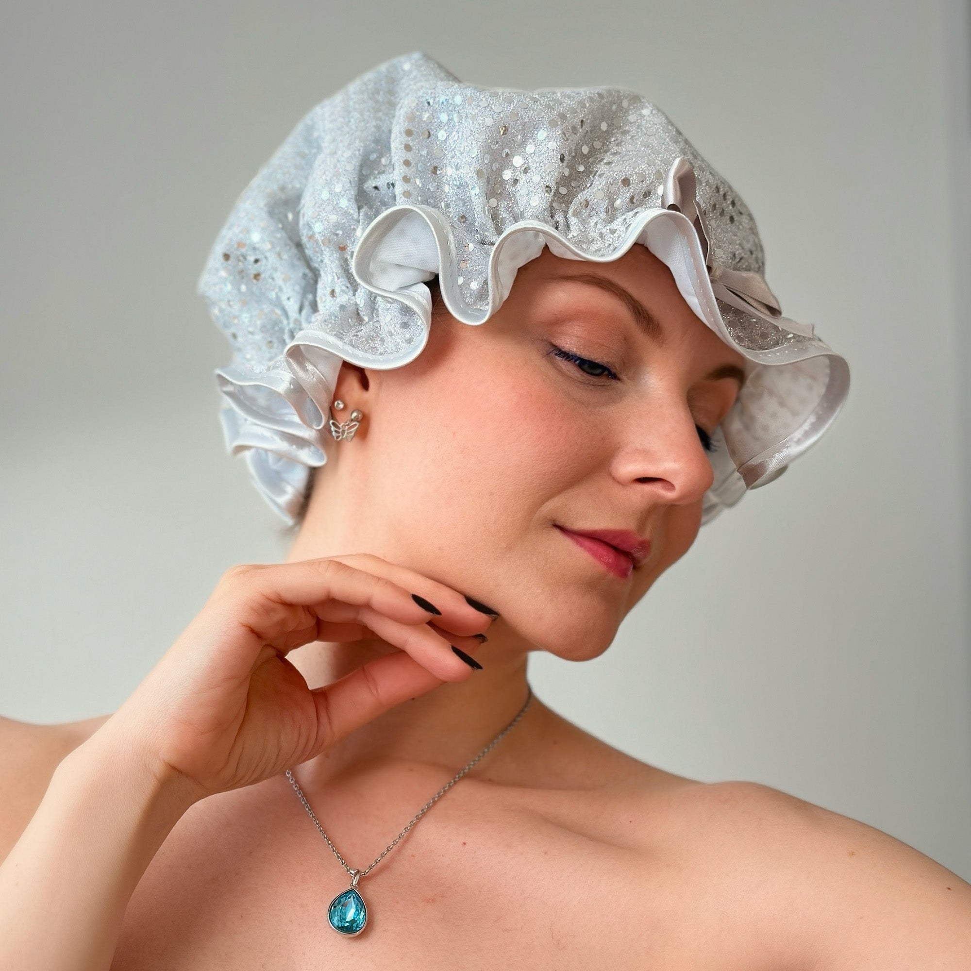 Sparkle Silver Shower Cap
