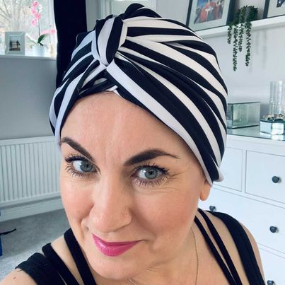 Stripey Black Towelling Lined Drying Turban