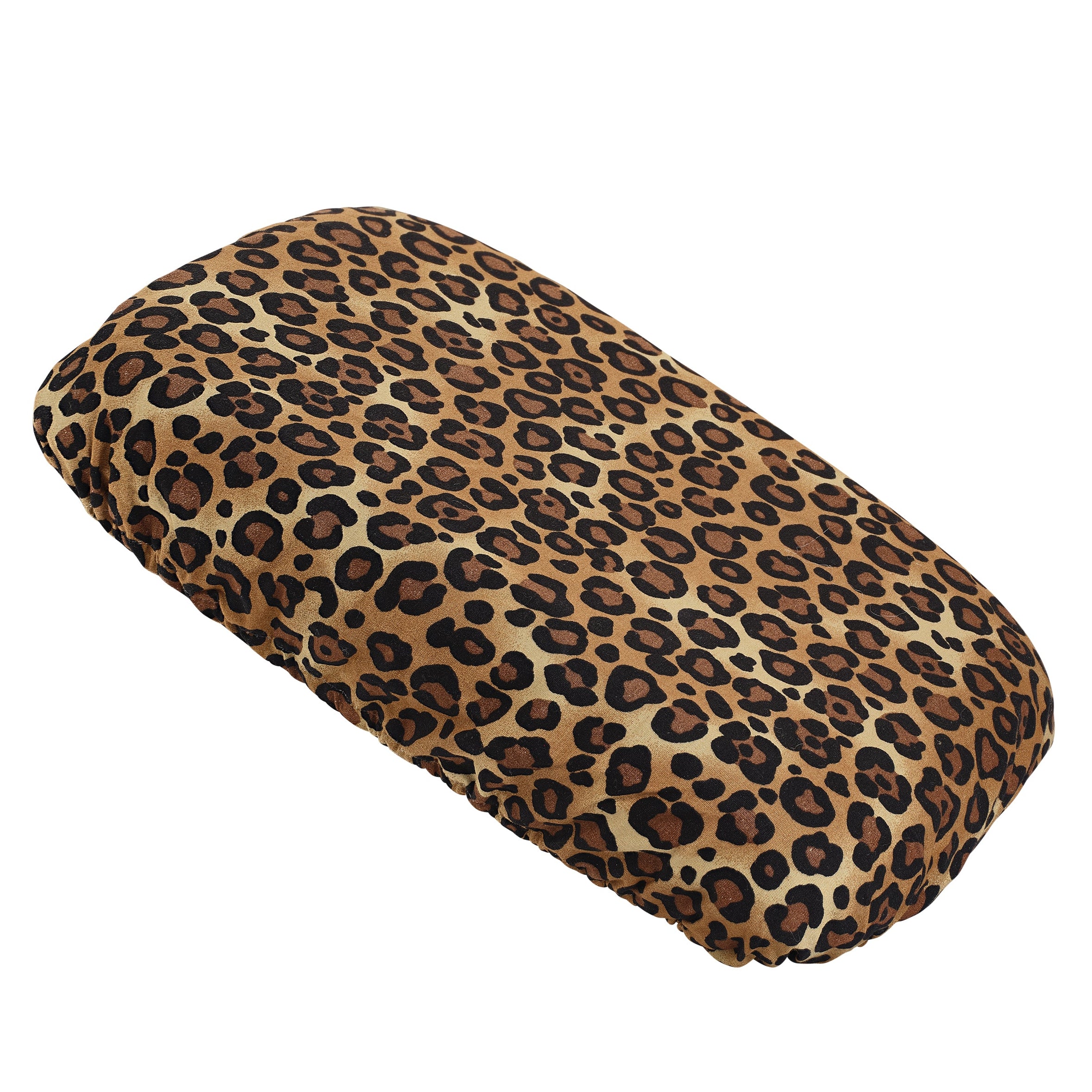 Soft waterproof rectangular bath pillow covered in a cotton animal print. Two suckers on reverse.