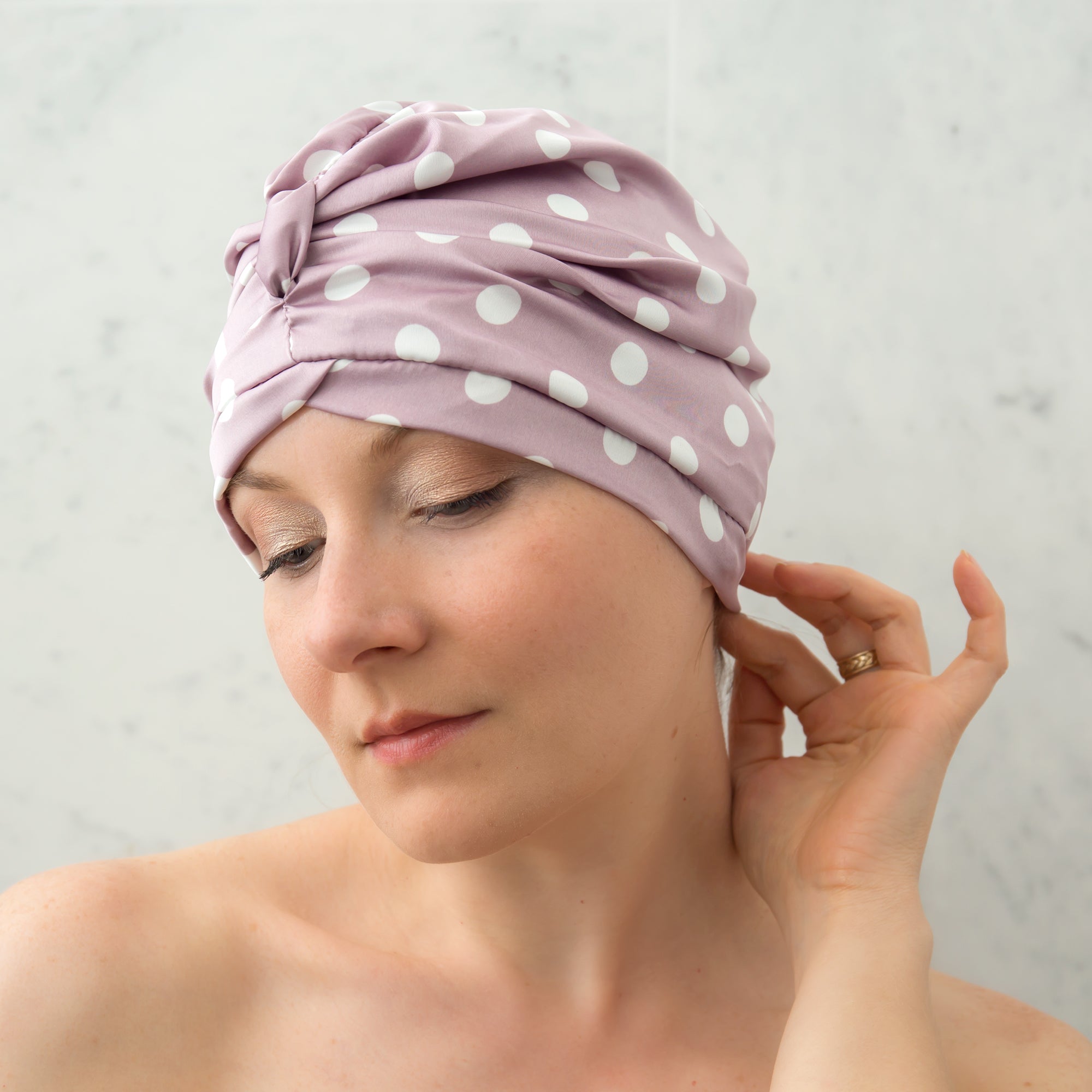 Mauve Spot Towelling Lined Drying Turban
