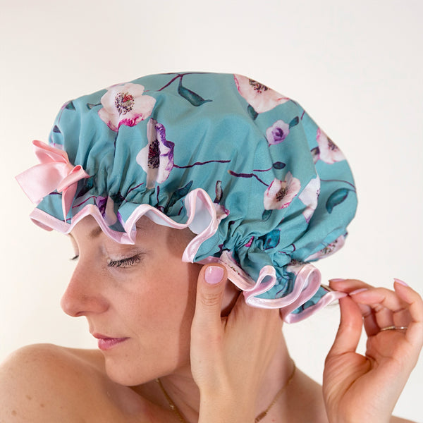 Jade Rose Satin Shower Cap