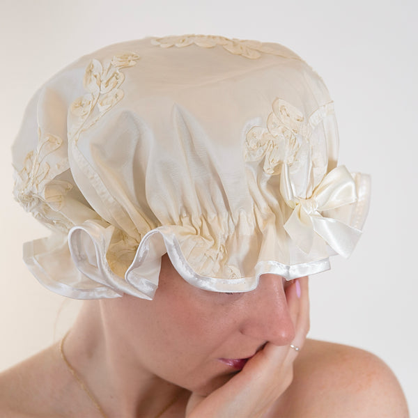 Cream Ribbons Shower Cap