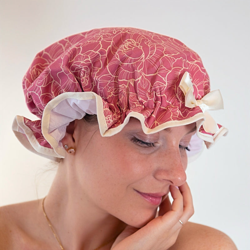 Coral Flower Shower Cap