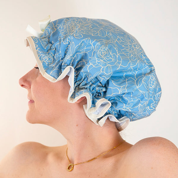 Sky Blue Flower Shower Cap