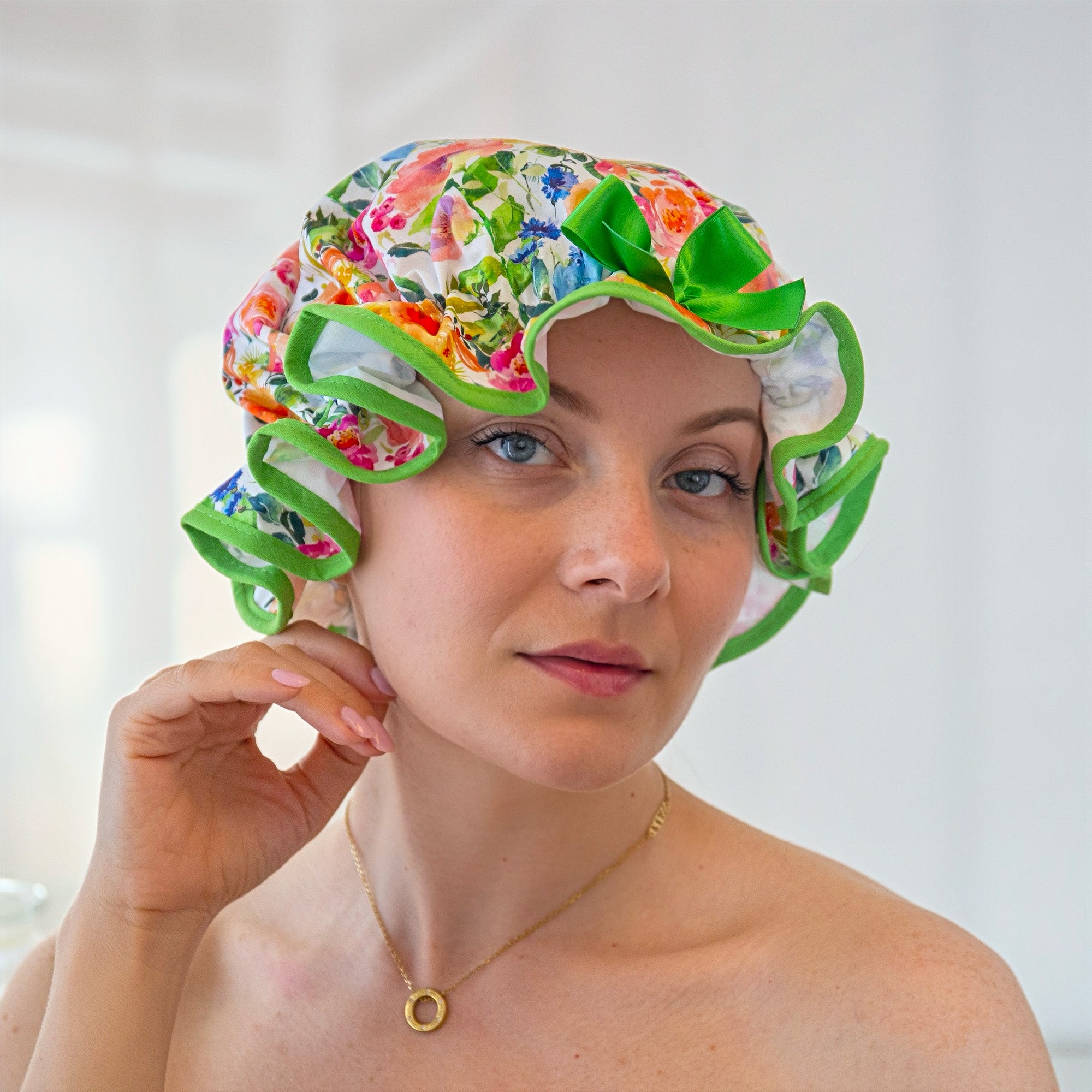Beautiful Blooms Green Shower Cap