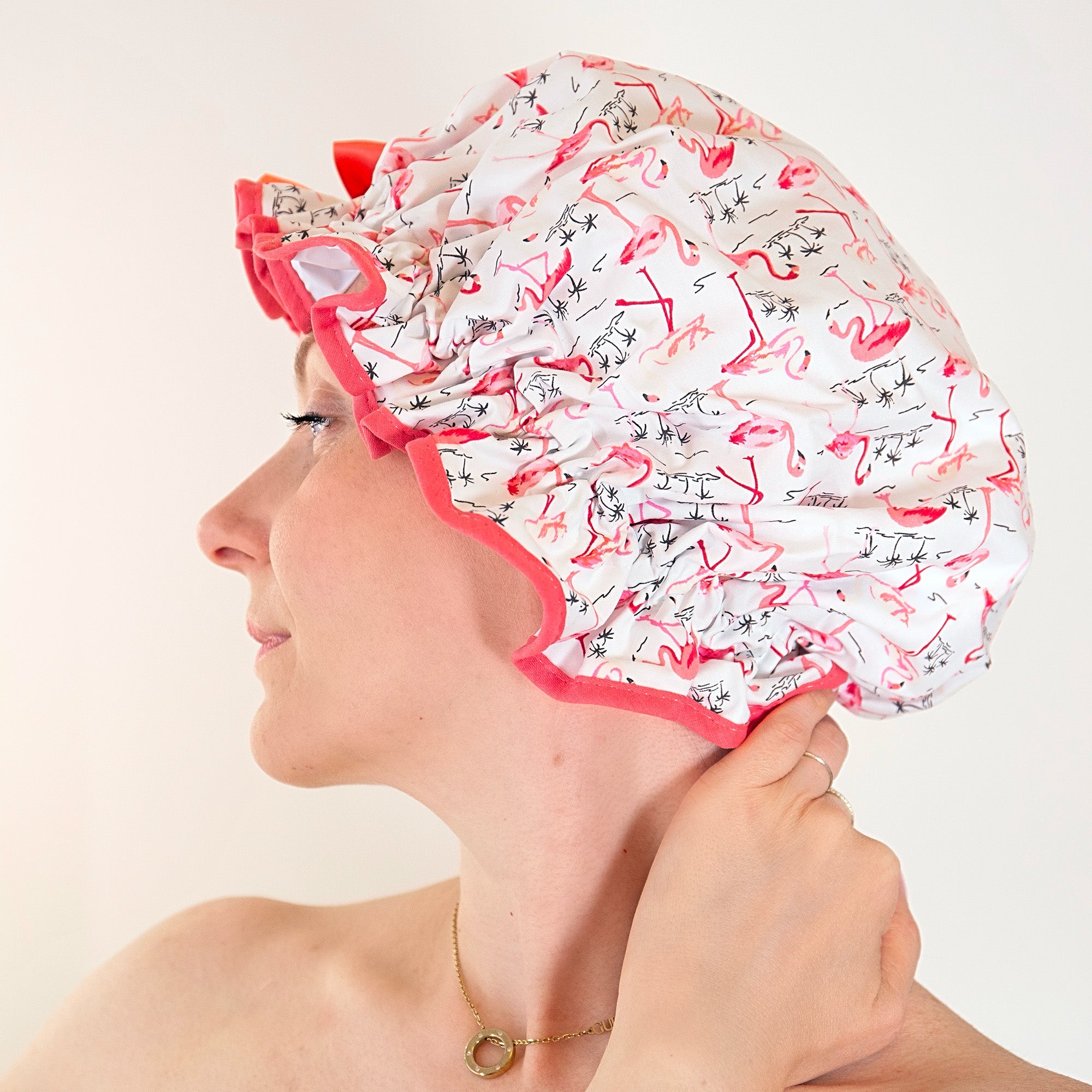 Pretty Flamingo Ivory Shower Cap