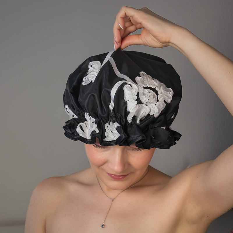 White Ribbons Shower Cap