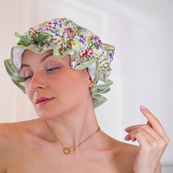 Wild Meadow Green Shower Cap