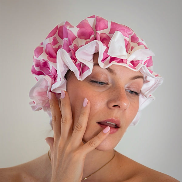 Bubble Gum Hearts Shower Cap