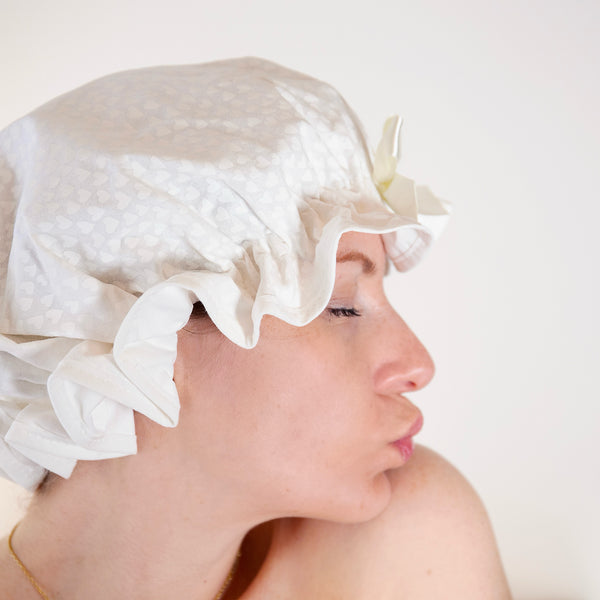 White Hearts Shower Cap