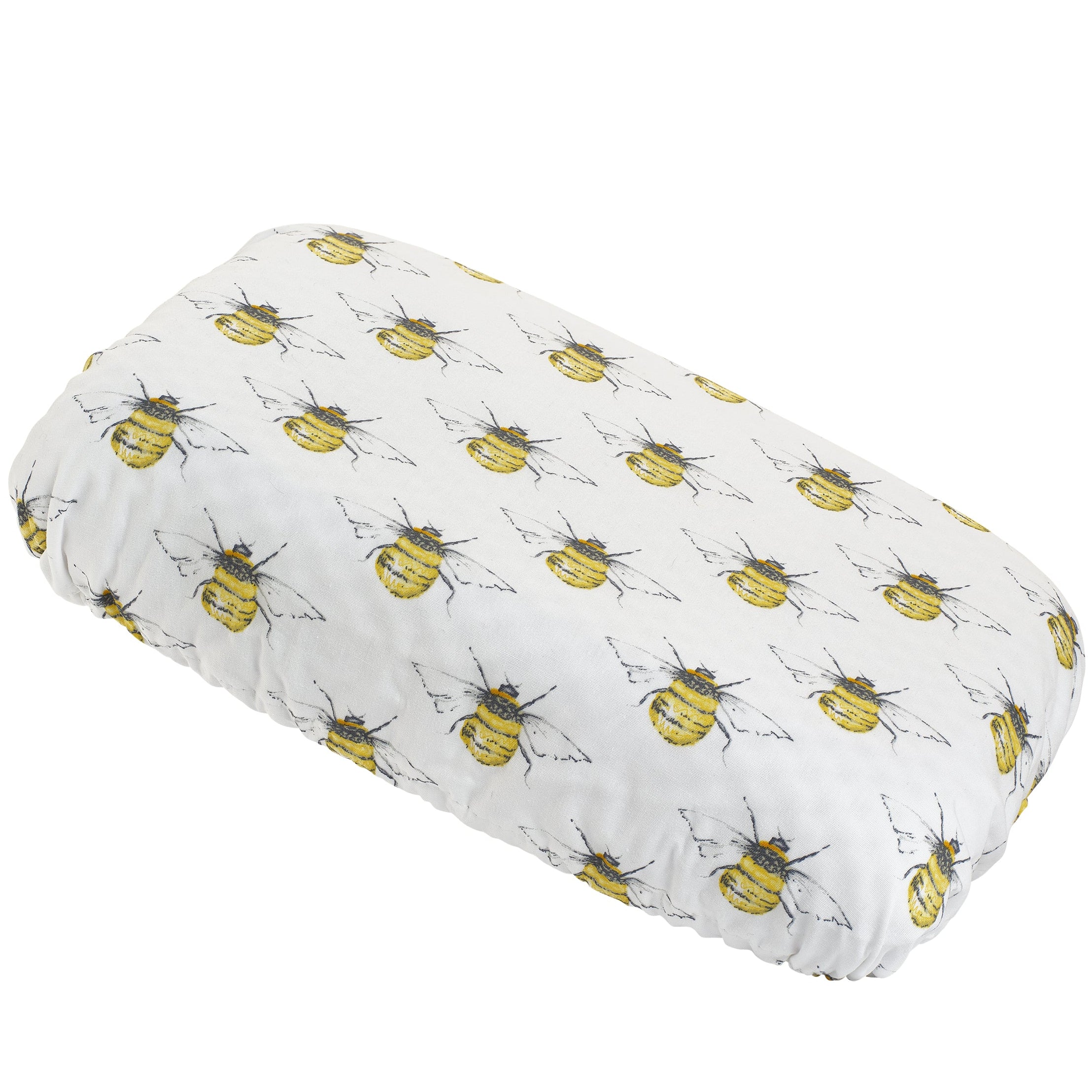 Rectangular pillow with bee pattern on a white background