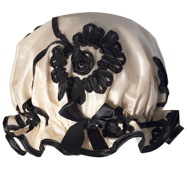 Cream & Black Taffeta Shower Cap