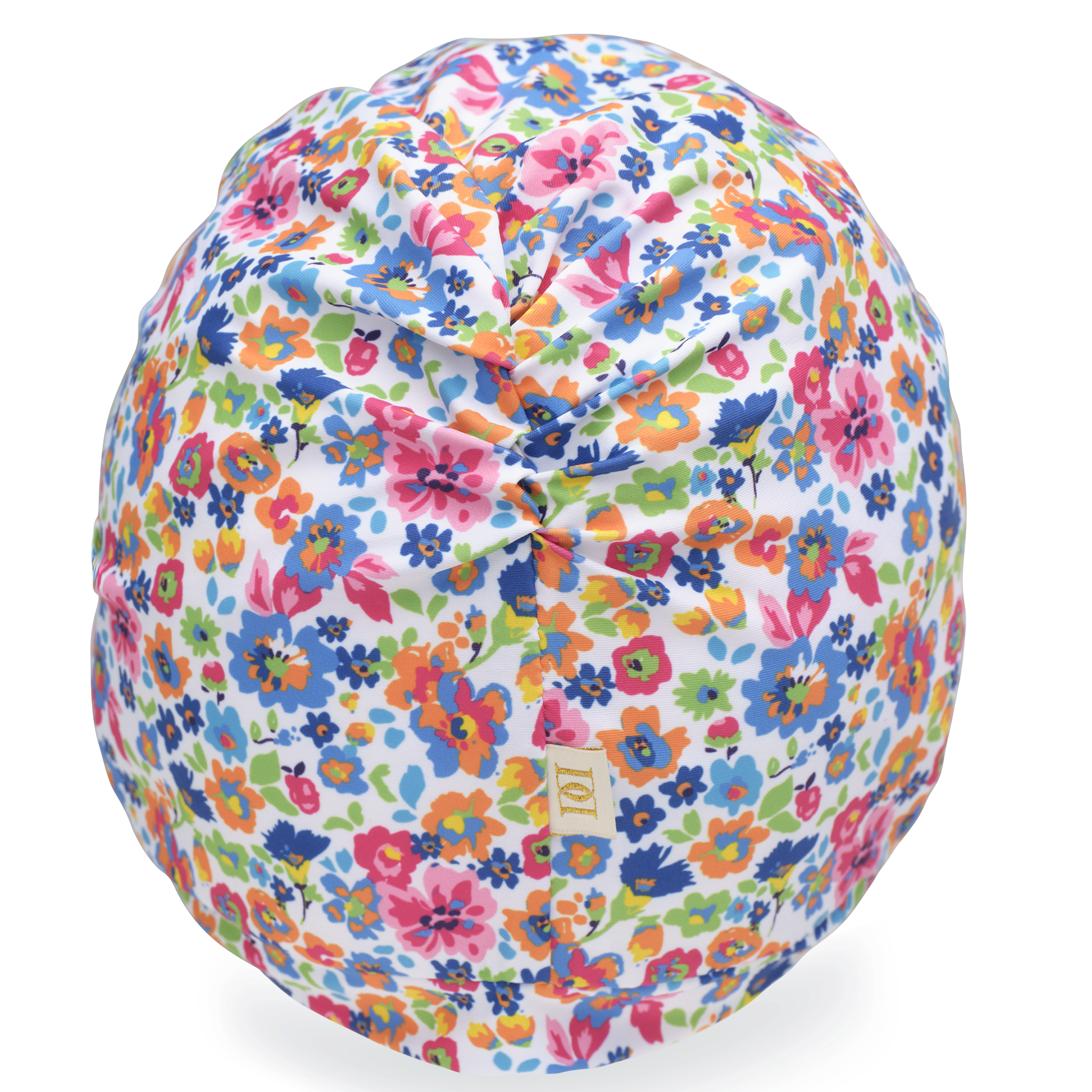 Multicolored floral-patterned turban on a white background