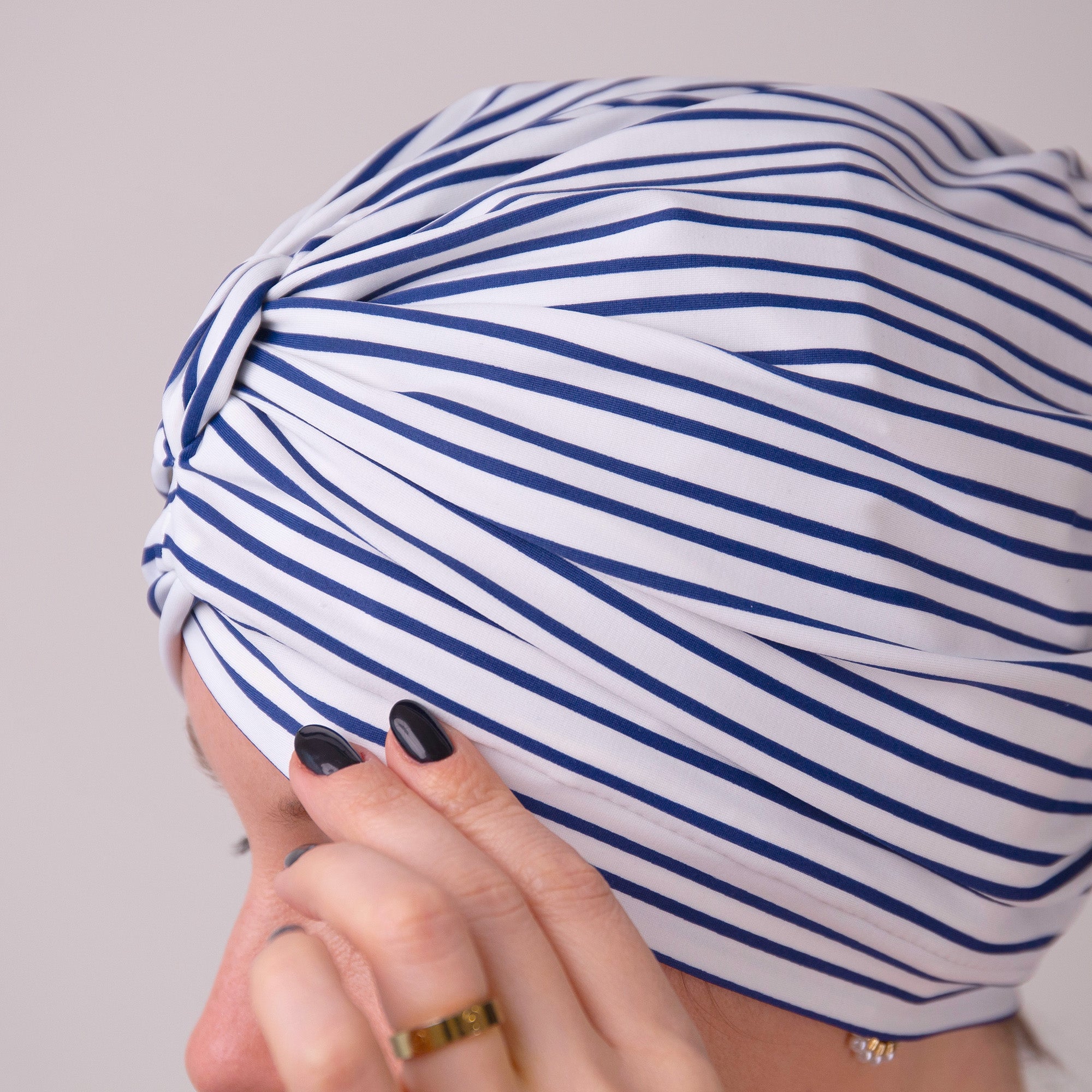Navy Twin Stripe Shower Turban