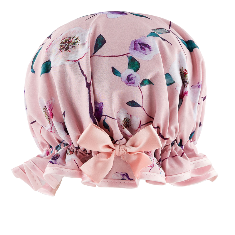 Pink Rose Satin Shower Cap