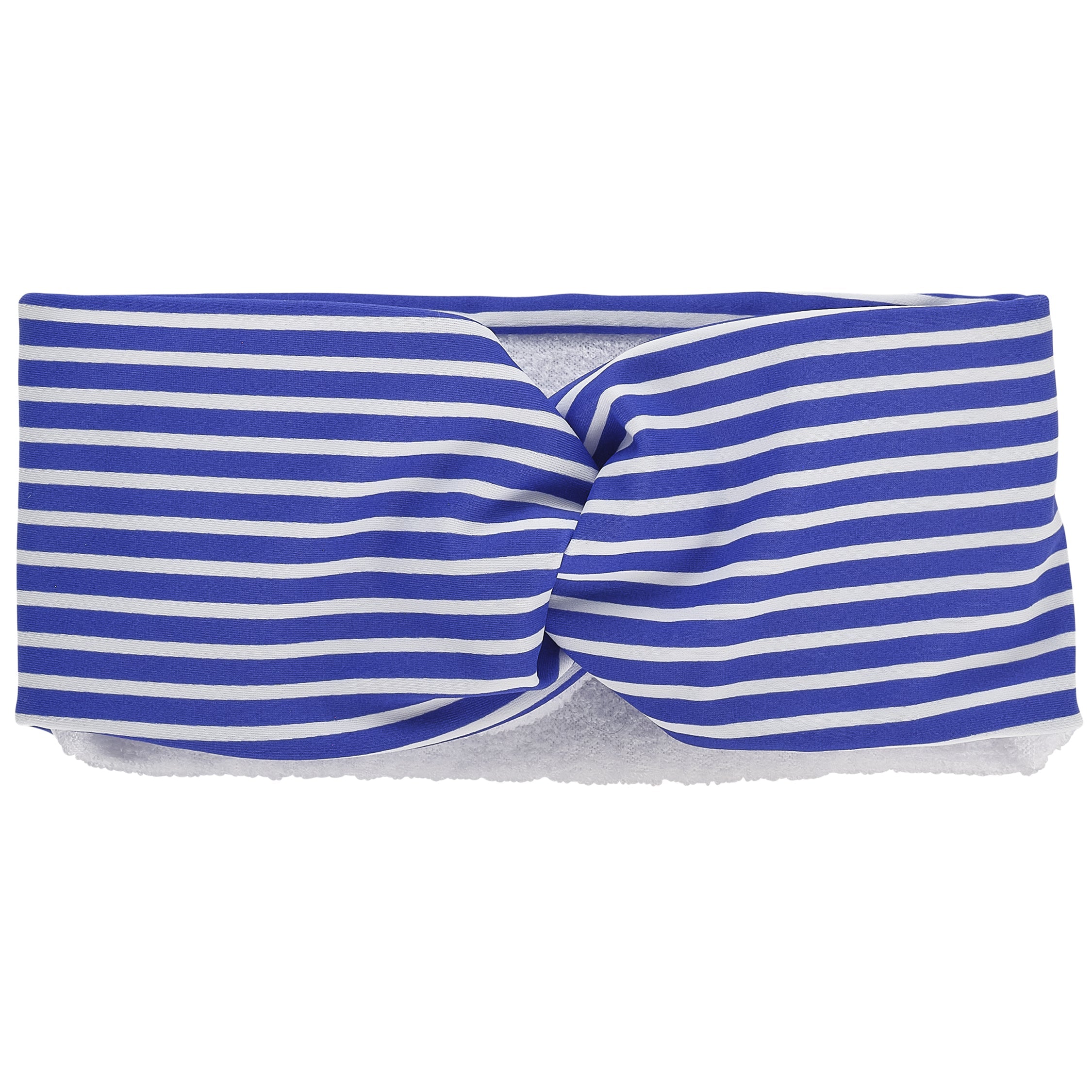 Royal Blue and white striped lycra hairband, with white microfibre lining, with twist at top