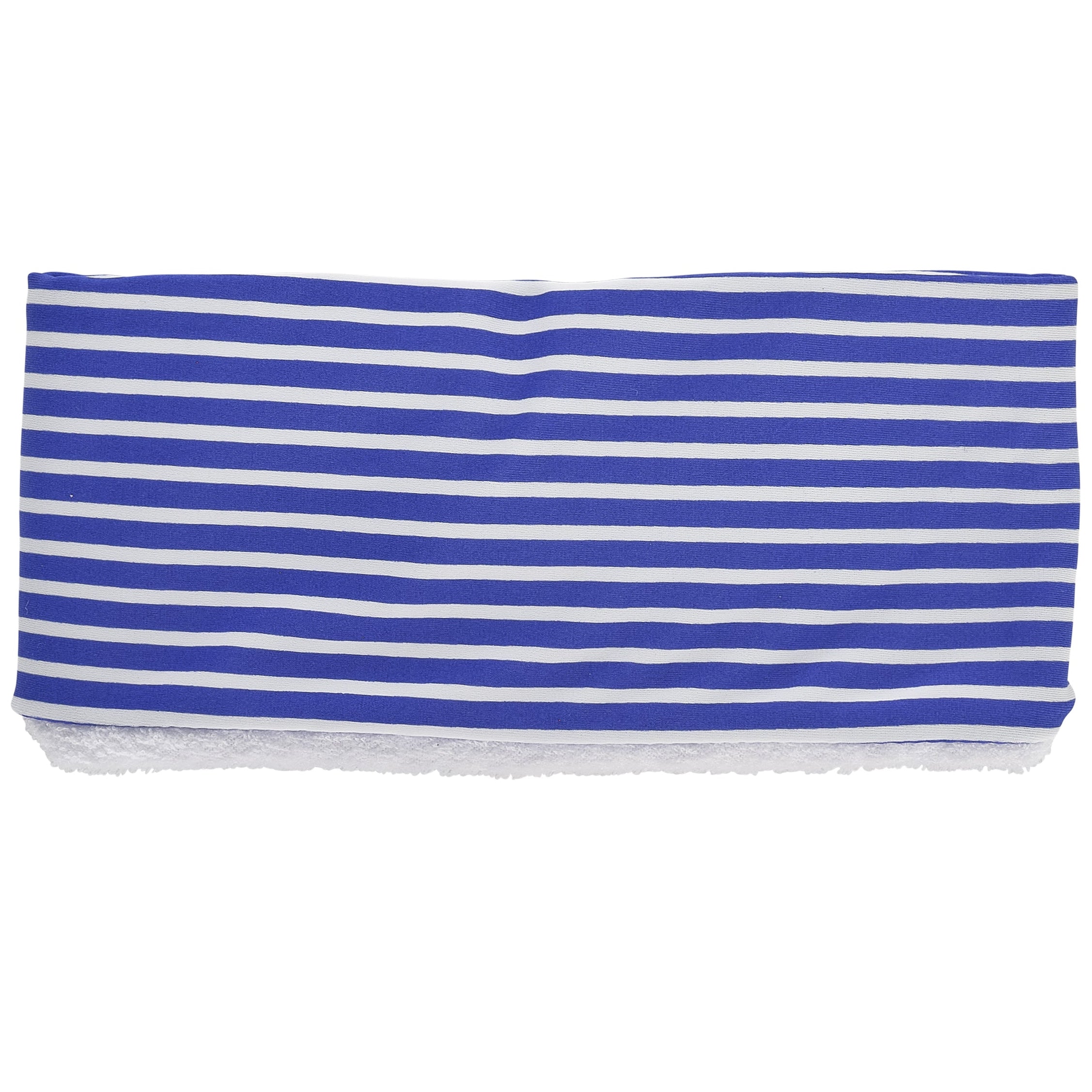 Royal Blue and white striped lycra hairband, with white microfibre lining, with twist at top