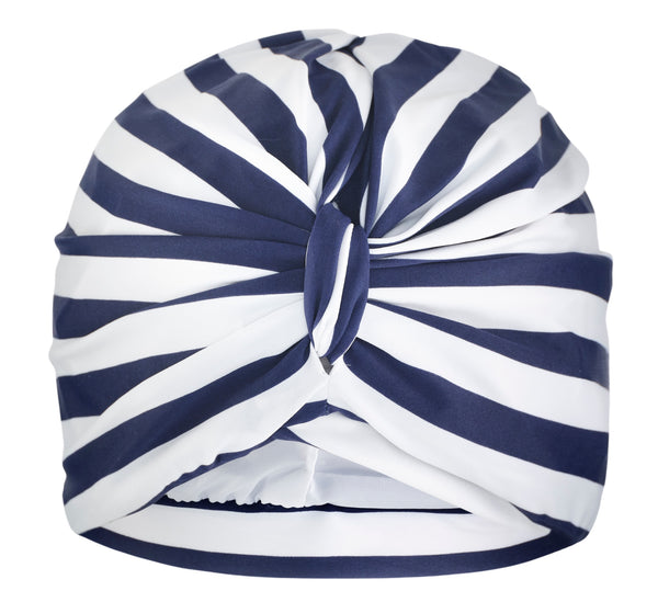 Stripey Blue Jersey Lined Drying Turban