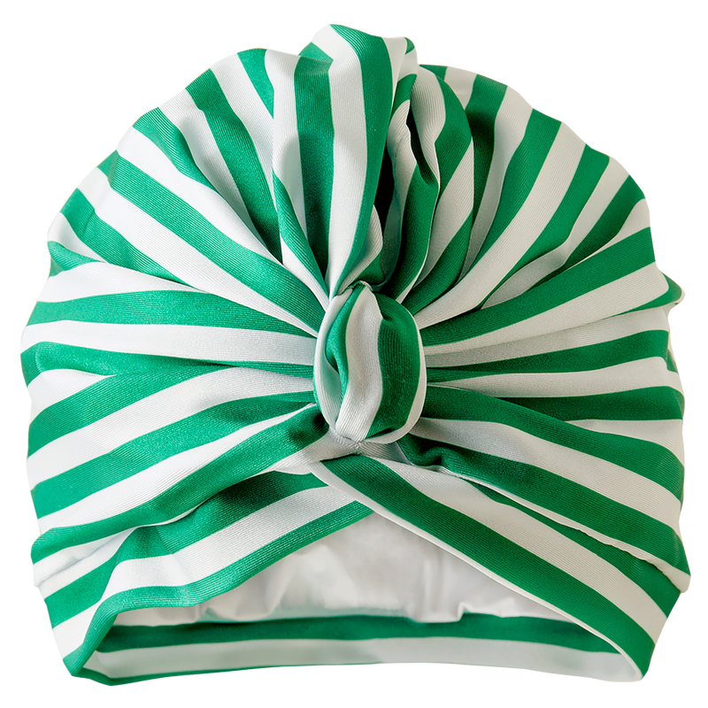 Stripey Green Towelling Lined Drying Turban