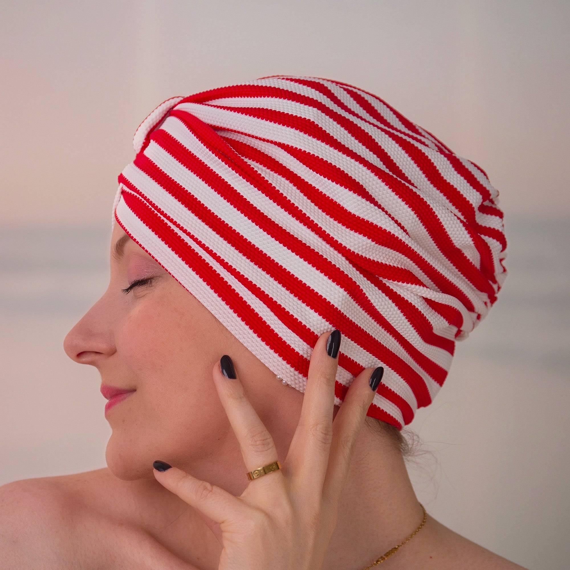 Stripey Red Shower Turban