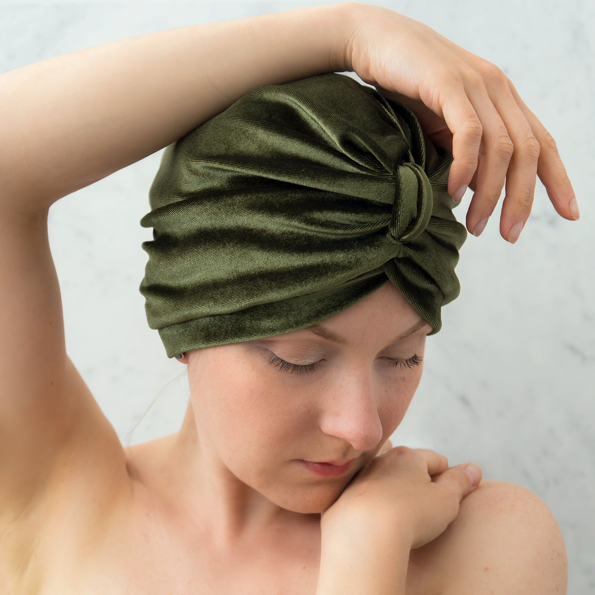 Olive Towelling Lined Drying Turban