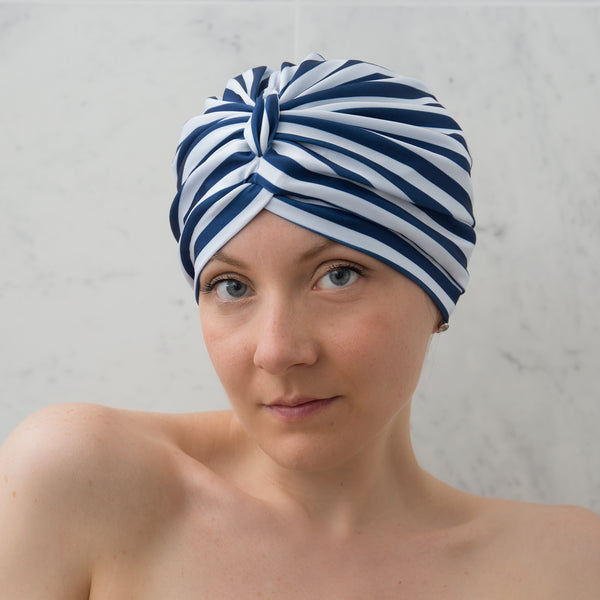 Stripey Blue Drying Turban