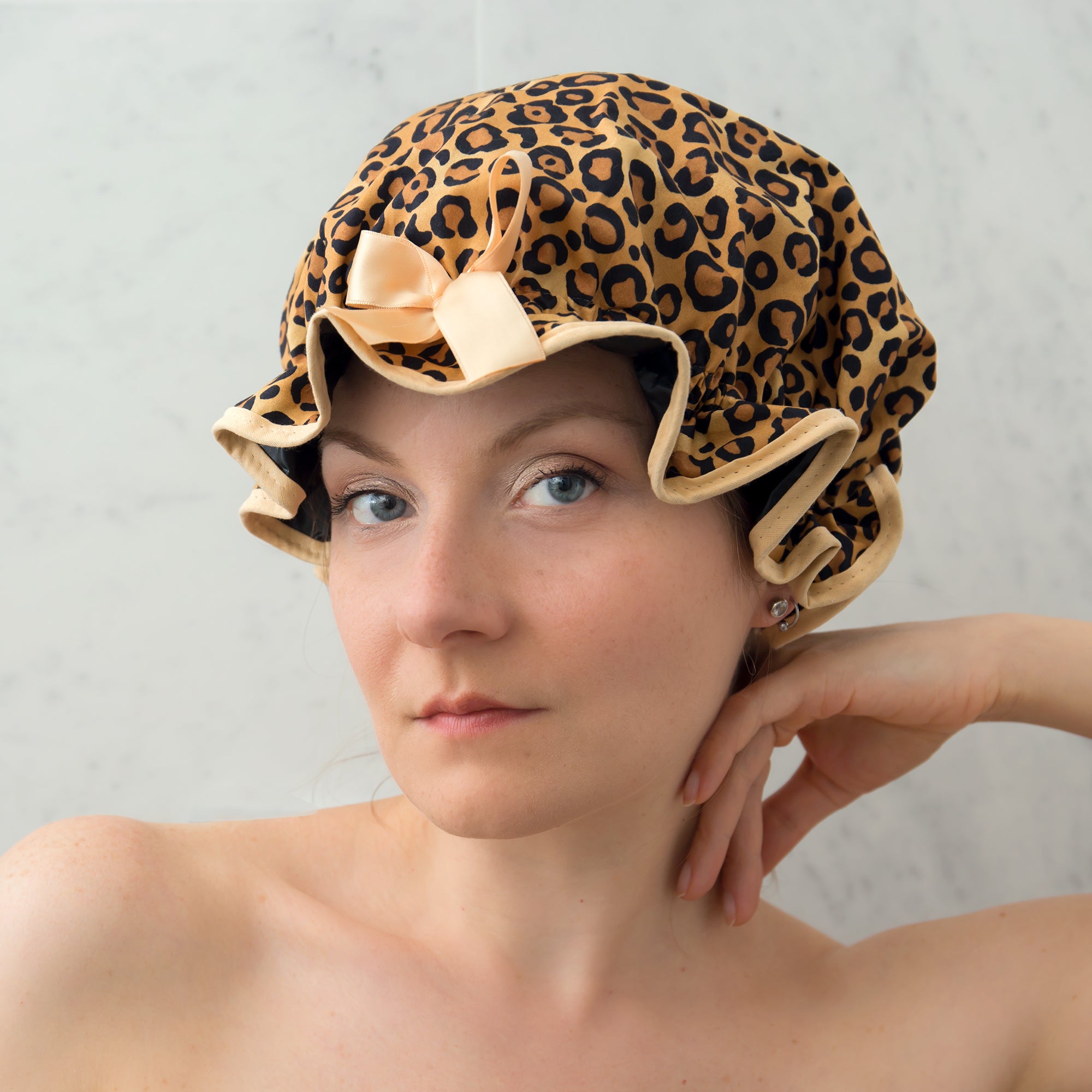 Large Leopard Print Shower Cap For Women Wild Thing Cotton Print Luxury Bath Hat Washable